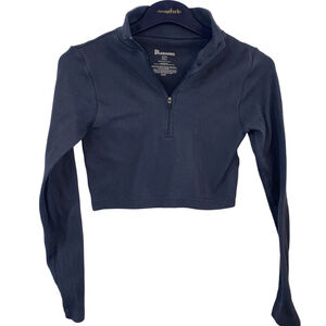 Women's No Boundaries Blue Long Sleeve Quarter Zip Ribbed Crop Top Size M